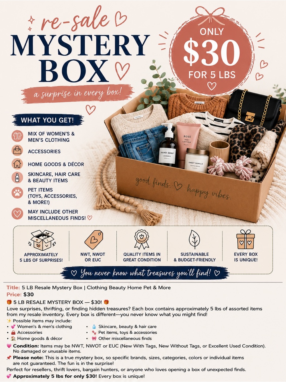 5 LB Resale Mystery Box | Clothing Beauty Home Pet & More